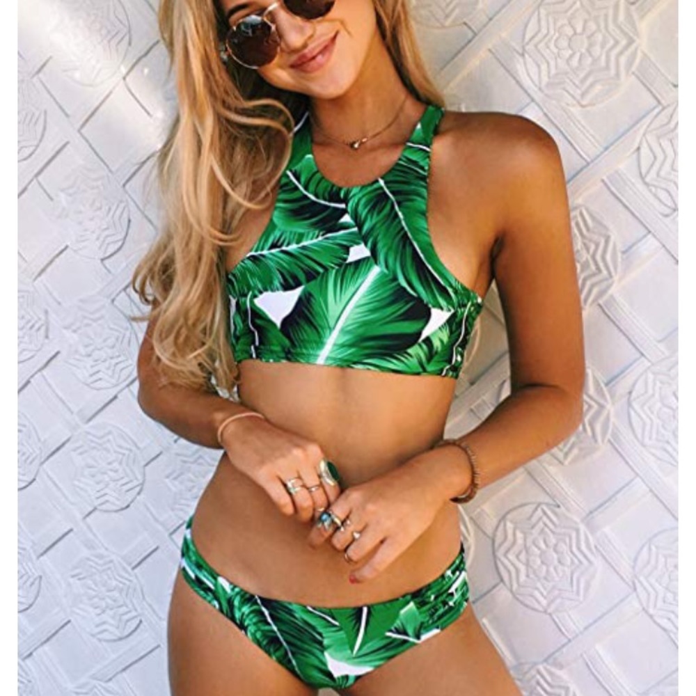 Cupshe Tropical Green Leaves Bikini